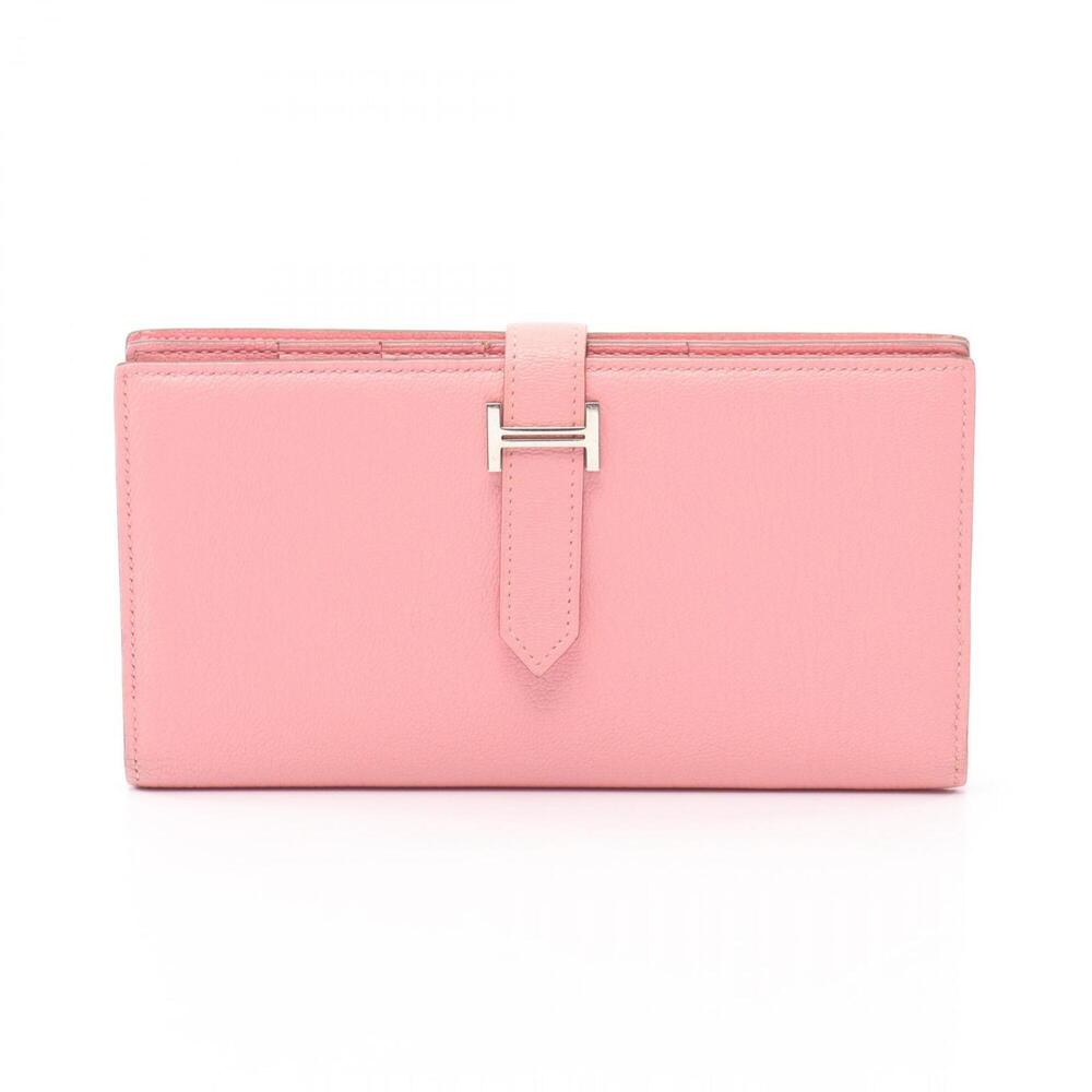 Hermes Bearn Soufflé Bi-fold Long Wallet, Leather, Chevre Women's, Pink